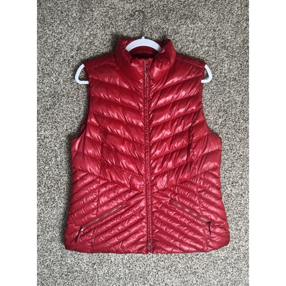 Talbots Red Down Puffer Vest Sz Large Lightweight Quilted Full Zip Winter Warm